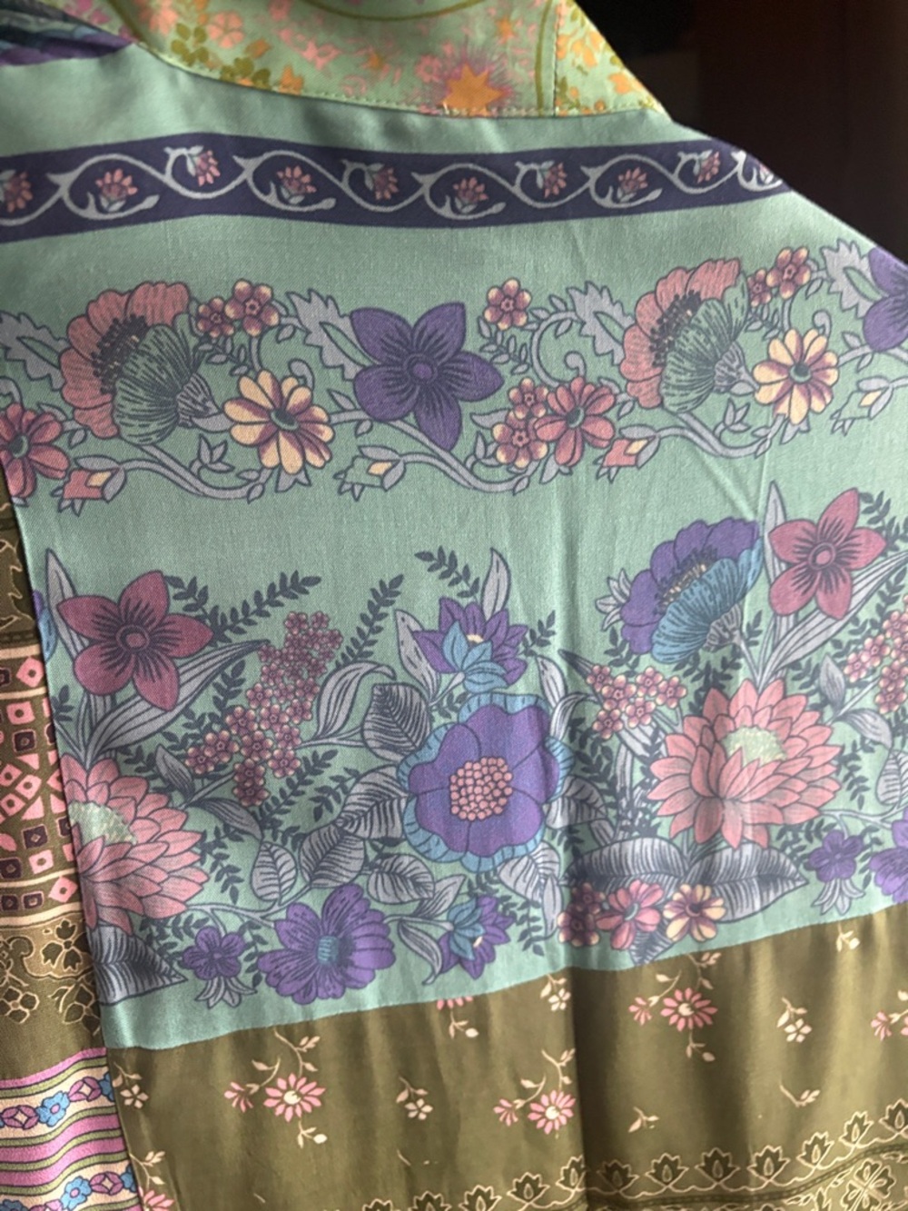Boho Floral Patchwork Kimono Jacket in Olive & Teal - Picture 3 of 5
